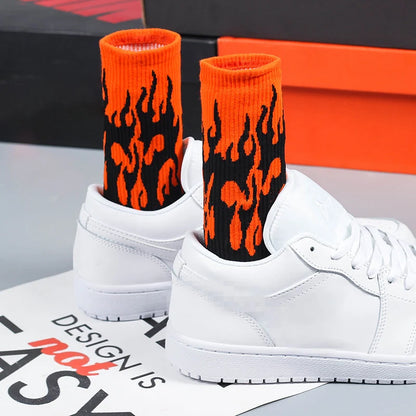 1 pair Men Fashion Hip Hop Hit Harajuku Funny Socks Red Flame Blaze Power Torch Hot Warmth Street Skateboard Cotton Socks