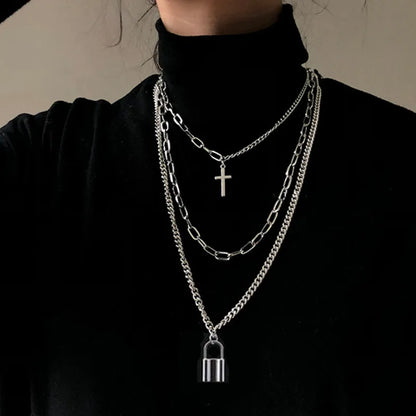 New Personality Cross Square Metal Multilayer Hip hop Long Chain Cool Simple Necklace For Women men Jewelry Gifts 19