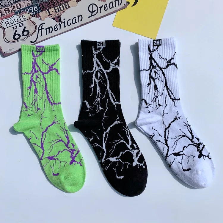 Korean Style Harajuku Skateboard Long Socks Creative Fun Lightning Hip Hop Style Socks Unisex Street Funny Happy Couple Socks