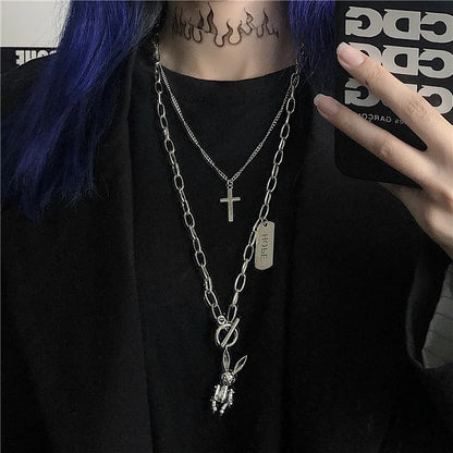 New Personality Cross Square Metal Multilayer Hip hop Long Chain Cool Simple Necklace For Women men Jewelry Gifts 19