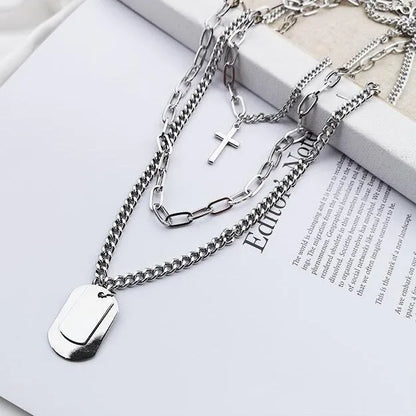 New Personality Cross Square Metal Multilayer Hip hop Long Chain Cool Simple Necklace For Women men Jewelry Gifts 19