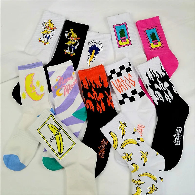 1 pair Men Fashion Hip Hop Hit Harajuku Funny Socks Red Flame Blaze Power Torch Hot Warmth Street Skateboard Cotton Socks