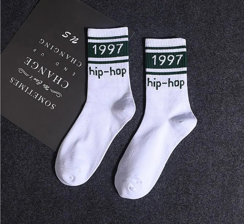 Men Socks Cotton Graphic Hip-Hop 1997 Pattern Funny Long Women Black Hot Fashion Solid Sport Street Casual Hosiery