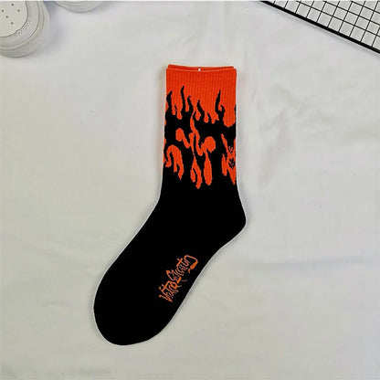 1 pair Men Fashion Hip Hop Hit Harajuku Funny Socks Red Flame Blaze Power Torch Hot Warmth Street Skateboard Cotton Socks