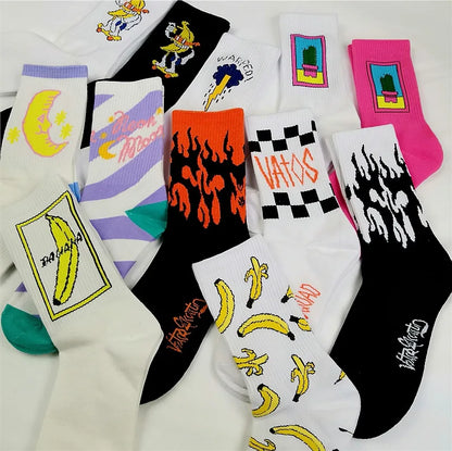 1 pair Men Fashion Hip Hop Hit Harajuku Funny Socks Red Flame Blaze Power Torch Hot Warmth Street Skateboard Cotton Socks