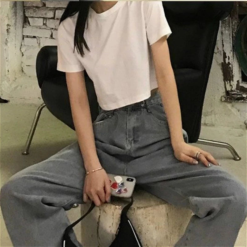 T-shirt Women Cropped Solid Sexy Minimalist Hot Sale Slim Casual Fashion Preppy Chic Basic Tops Korean Style Streetwear Popular