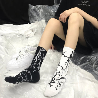 Korean Style Harajuku Skateboard Long Socks Creative Fun Lightning Hip Hop Style Socks Unisex Street Funny Happy Couple Socks