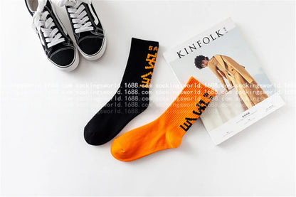 Hip Hop Socks Mens High Quality Cotton Harajuku Tactical Socks Streetwear Casual Skateboard Sock Unisex Black Oragne WZ02