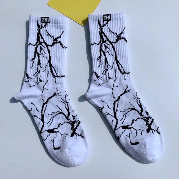 Korean Style Harajuku Skateboard Long Socks Creative Fun Lightning Hip Hop Style Socks Unisex Street Funny Happy Couple Socks