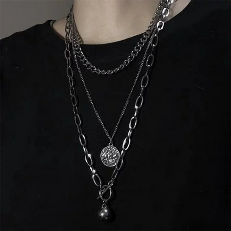 New Personality Cross Square Metal Multilayer Hip hop Long Chain Cool Simple Necklace For Women men Jewelry Gifts 19