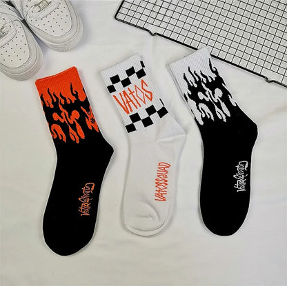 1 pair Men Fashion Hip Hop Hit Harajuku Funny Socks Red Flame Blaze Power Torch Hot Warmth Street Skateboard Cotton Socks