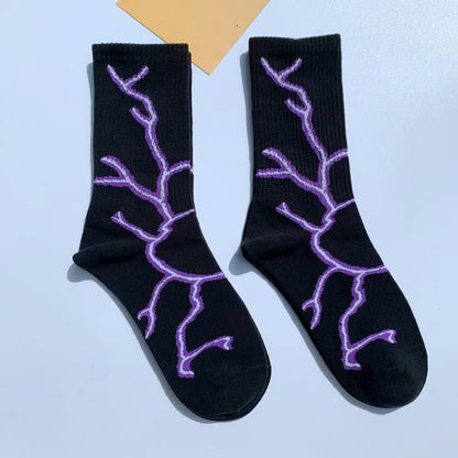 Korean Style Harajuku Skateboard Long Socks Creative Fun Lightning Hip Hop Style Socks Unisex Street Funny Happy Couple Socks