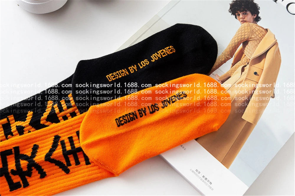 Hip Hop Socks Mens High Quality Cotton Harajuku Tactical Socks Streetwear Casual Skateboard Sock Unisex Black Oragne WZ02