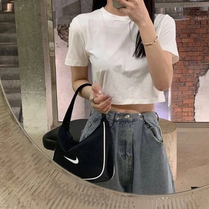 T-shirt Women Cropped Solid Sexy Minimalist Hot Sale Slim Casual Fashion Preppy Chic Basic Tops Korean Style Streetwear Popular