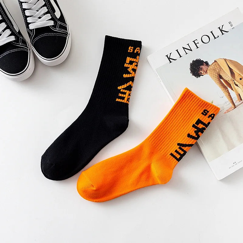 Hip Hop Socks Mens High Quality Cotton Harajuku Tactical Socks Streetwear Casual Skateboard Sock Unisex Black Oragne WZ02