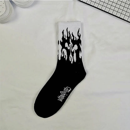 1 pair Men Fashion Hip Hop Hit Harajuku Funny Socks Red Flame Blaze Power Torch Hot Warmth Street Skateboard Cotton Socks