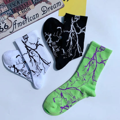 Korean Style Harajuku Skateboard Long Socks Creative Fun Lightning Hip Hop Style Socks Unisex Street Funny Happy Couple Socks