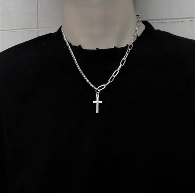 New Personality Cross Square Metal Multilayer Hip hop Long Chain Cool Simple Necklace For Women men Jewelry Gifts 19