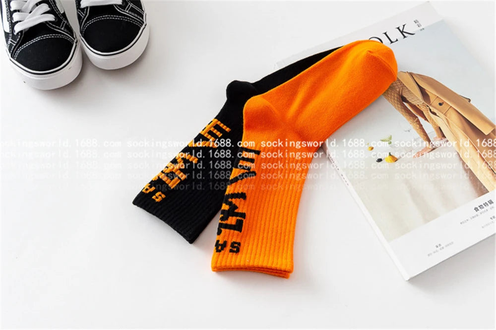 Hip Hop Socks Mens High Quality Cotton Harajuku Tactical Socks Streetwear Casual Skateboard Sock Unisex Black Oragne WZ02