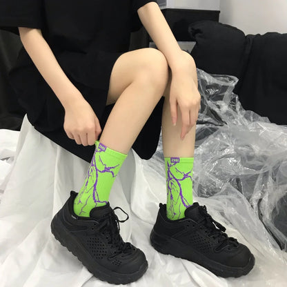 Korean Style Harajuku Skateboard Long Socks Creative Fun Lightning Hip Hop Style Socks Unisex Street Funny Happy Couple Socks