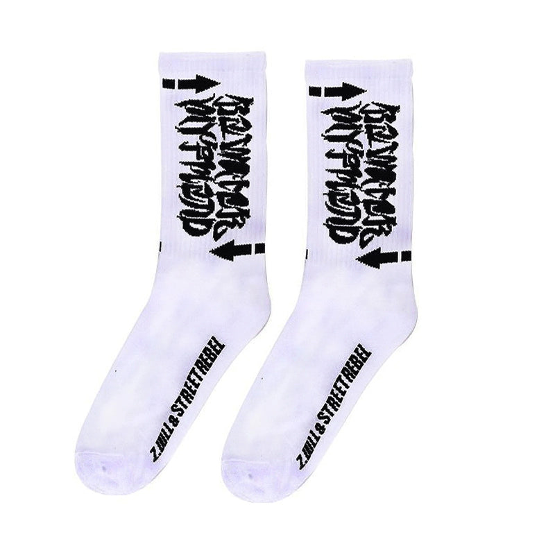 Street Letters Hip Hop Skate Socks Men's Fashion Trendy Hip Hop Mid-High Tube Socks Women's INS Sports Stockings Fashion