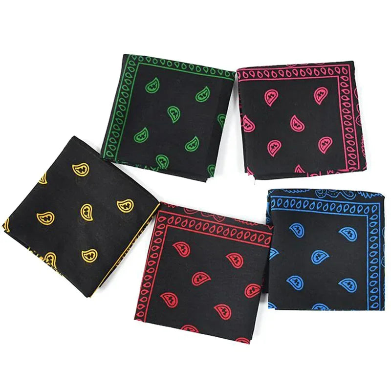 Black Popular Hip Hop Printed Cashew Flower Bandana Men Women Outdoor Headbands Square Scarves Boys/Girls Hair Accessories Gift