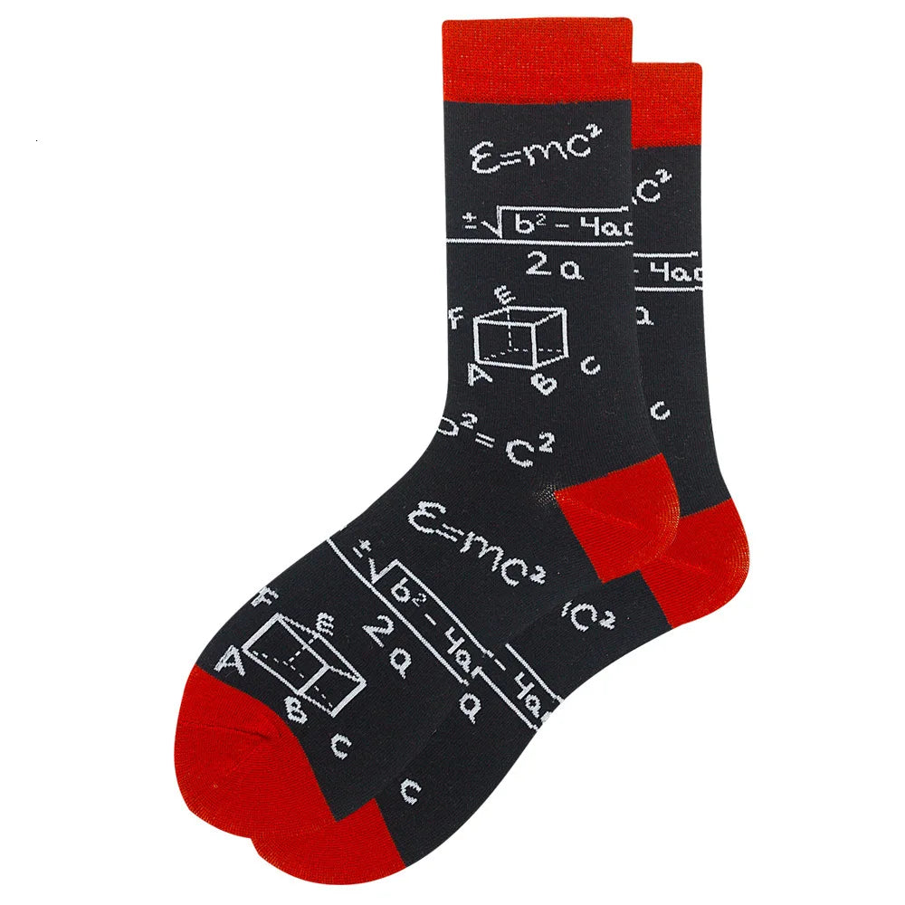 1pair Happy Funny Socks Men Casual Creative Breathable Harajuku Print Red Wine Glass Stamp Soft Funny Novelty Happy Socks