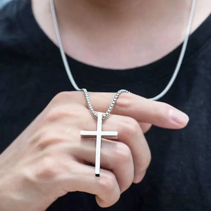 New Stainless Steel Cross Pendant Necklace for Men Women Minimalist Jewelry Male Female Necklaces Silver Color Sweater Chain