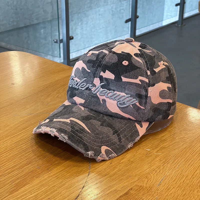 Street Tide Brand Three-Dimensional Embroidery Camouflage Baseball Cap Female Face Little Wild Peaked Cap