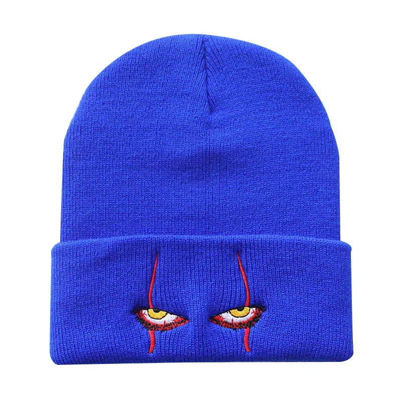 Embroidered Woolen Beanies Hat Scary Clown Eyes Knitted Hat Warm Hedging Hip-hop Hat Woolen Halloween Hat Beanies 100pcs