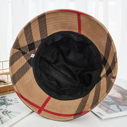 Plaid Colourful Fisherman's Hat Women Korean Suede Basin Hat Casual Foldable Warm Hat Fashionable Soft 56-58cm