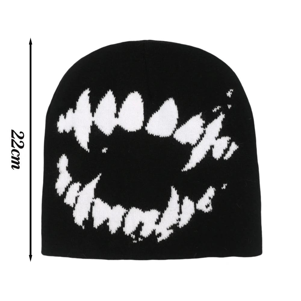 Women Hat Knitting Beanies Goth Tooth Caps Men Y2k Streetwear Winter Fashion Pullover Kpop Harajuku Vintage Warm Hip Hop Unisex