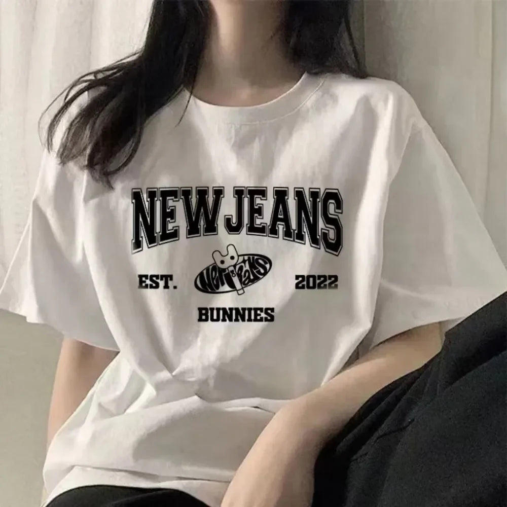 Kpop Band New-Jeans T-shirts EST 2024Bunnies Printing Tee-shirt Graphic Tees Short Sleeve Women Men Tshirts Streetwear