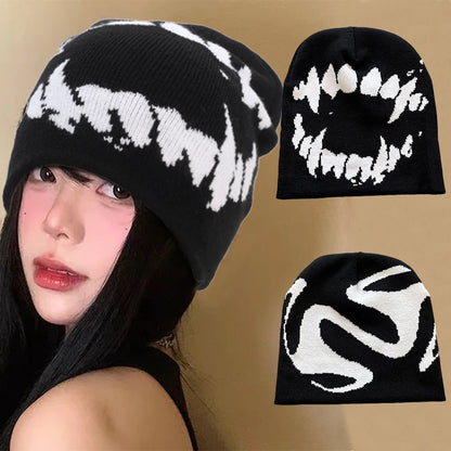 Women Hat Knitting Beanies Goth Tooth Caps Men Y2k Streetwear Winter Fashion Pullover Kpop Harajuku Vintage Warm Hip Hop Unisex