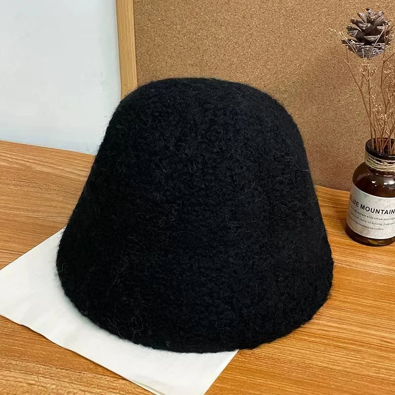 Japanese Style Simple Wool Bucket Hat for Women Solid Fisherman Hat Autumn Winter Versatile Fashion Outdoor Warm Panama Cap