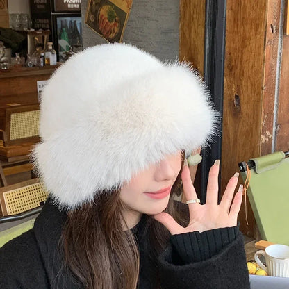 New Women's Fashion Fur Cap Fur Hat Autumn And Winter Fur Hats Mongolian Hat Brimless Plush Fluffy Skiing Riding Warm Caps