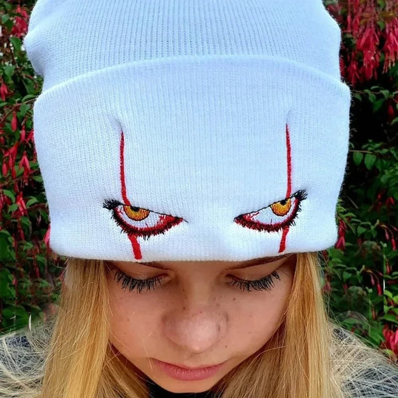 Embroidered Woolen Beanies Hat Scary Clown Eyes Knitted Hat Warm Hedging Hip-hop Hat Woolen Halloween Hat Beanies 100pcs