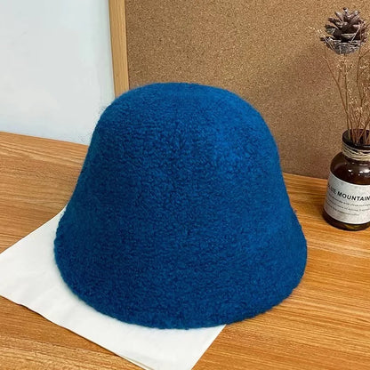 Japanese Style Simple Wool Bucket Hat for Women Solid Fisherman Hat Autumn Winter Versatile Fashion Outdoor Warm Panama Cap