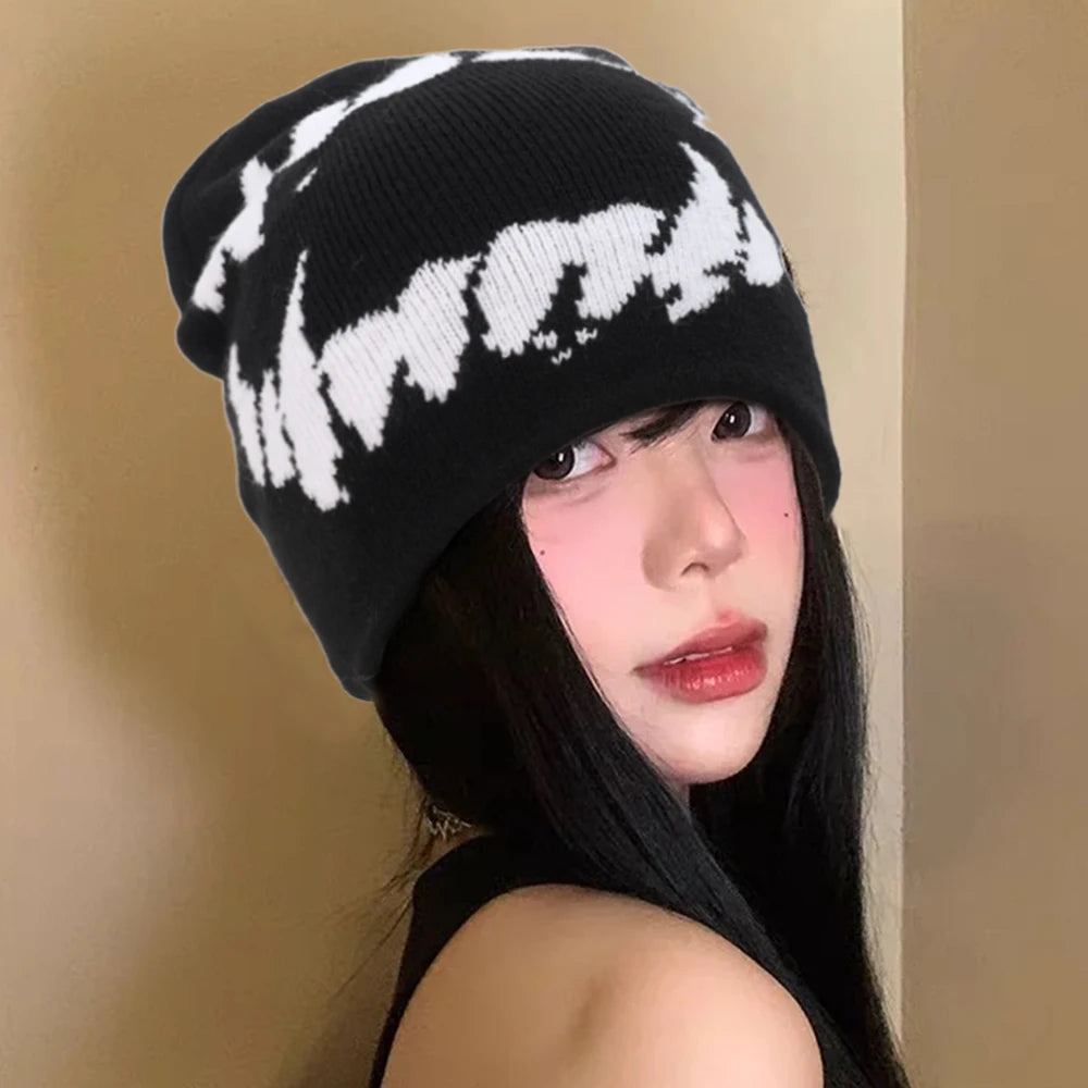 Women Hat Knitting Beanies Goth Tooth Caps Men Y2k Streetwear Winter Fashion Pullover Kpop Harajuku Vintage Warm Hip Hop Unisex