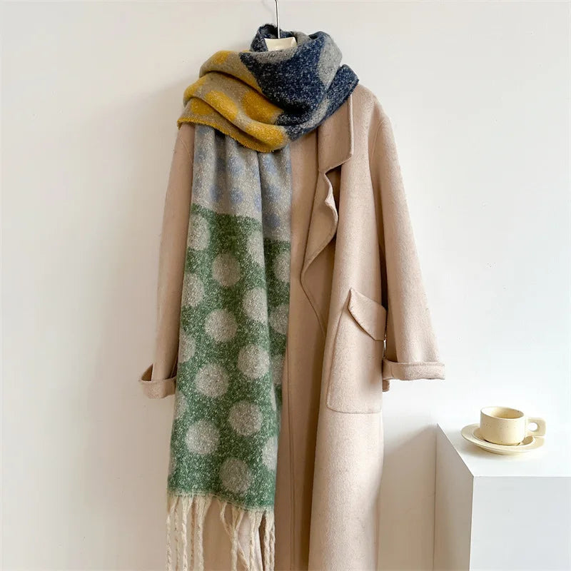 Autumn Winter Vintage Imitation Cashmere Dot Scarves Men Women Luxury Long Warm Scarf Fashion Tassel Neckerchief Thickened Shawl