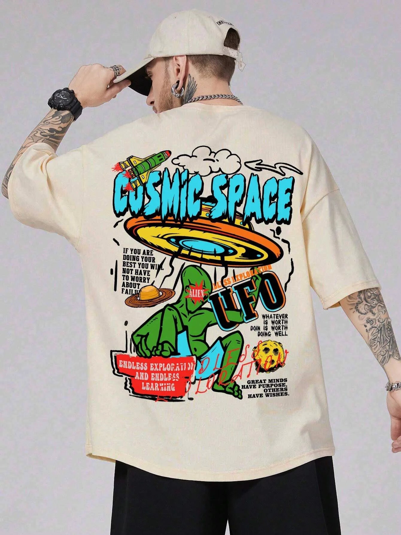 Cosmic Space Ufo Aliens Funny Graphic Printed Male Tops Fashion Street T-Shirt Summer Casual Cotton Tshirt Oversized Loose Tees