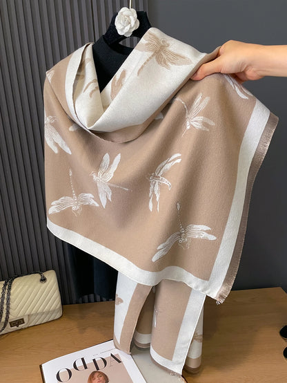 2024 New Warm Cashmere Scarf Winter Dragonfly Large Pashmina Thick Blanket Shawls Bufanda Foulard Neckerchief Design Echarpe