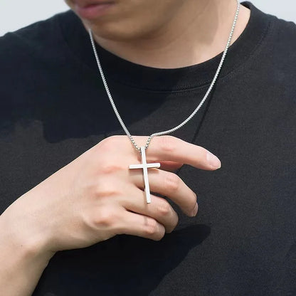 New Stainless Steel Cross Pendant Necklace for Men Women Minimalist Jewelry Male Female Necklaces Silver Color Sweater Chain