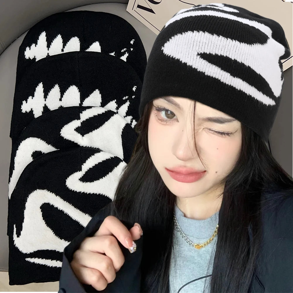 Women Hat Knitting Beanies Goth Tooth Caps Men Y2k Streetwear Winter Fashion Pullover Kpop Harajuku Vintage Warm Hip Hop Unisex