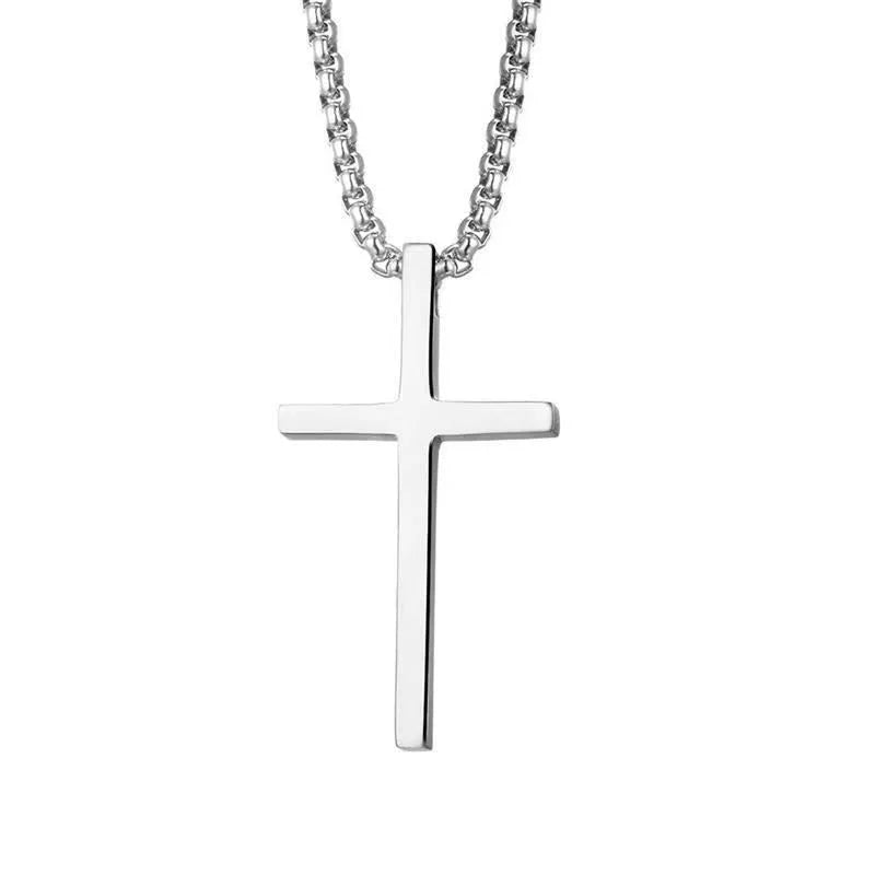 New Stainless Steel Cross Pendant Necklace for Men Women Minimalist Jewelry Male Female Necklaces Silver Color Sweater Chain