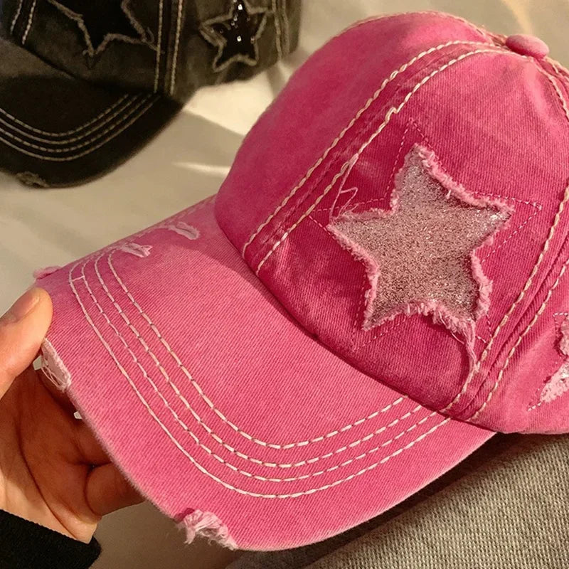 Retro Y2K Star Washed Denim Hole star Baseball cap Snapback Hats Autumn Summer fishing Hat Men Women Caps Casquette hats Gorras