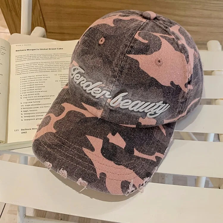 Street Tide Brand Three-Dimensional Embroidery Camouflage Baseball Cap Female Face Little Wild Peaked Cap