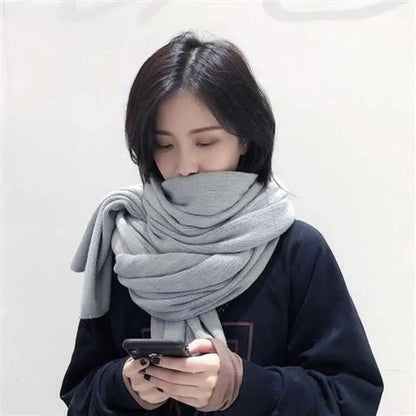 Practical Solid Color Knitted Wool Senior Sense Scarf Autumn Winter Thickened Warm Student Bib All Wear Shawl Tide