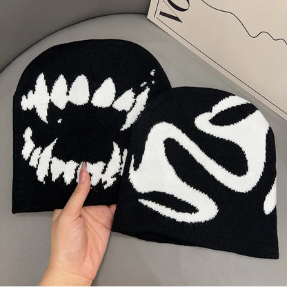 Women Hat Knitting Beanies Goth Tooth Caps Men Y2k Streetwear Winter Fashion Pullover Kpop Harajuku Vintage Warm Hip Hop Unisex