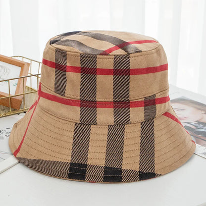 Plaid Colourful Fisherman's Hat Women Korean Suede Basin Hat Casual Foldable Warm Hat Fashionable Soft 56-58cm